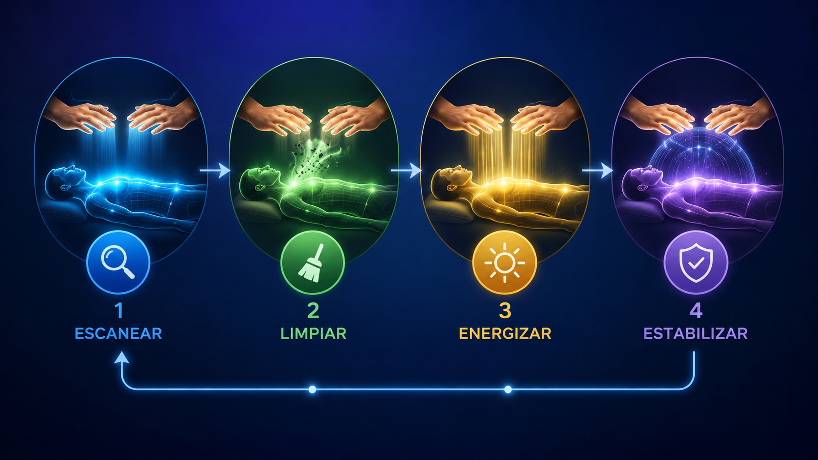 Las cuatro etapas de una sanación: escanear, limpiar, energizar y estabilizar